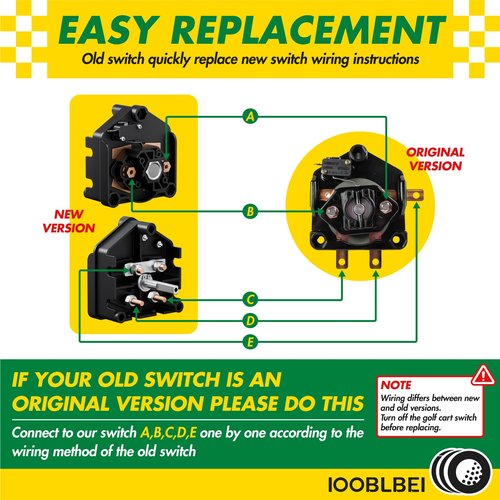 IOOBLBEI Golf Cart 36V Forward and Reverse Switch Assembly with Handle, Fits Club Car DS 1983-Up Gas&Electric Golf Carts, Replace Club Car DS Forward and Reverse Switch OEM# 101753003, 1011997