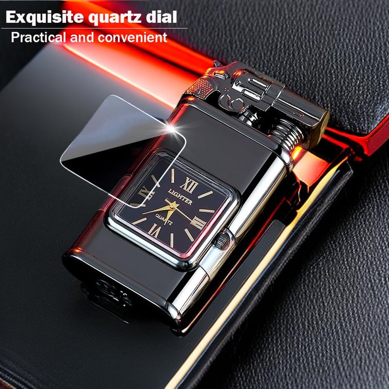 Windproof Lighter, Vintage Lighter with Watch, Jet Torch/Soft Flame Switchable Lighters, Cool Lighters with Adjustable Flame Dial, Butane Refillable for Men/Husband (Fuel Not Included)