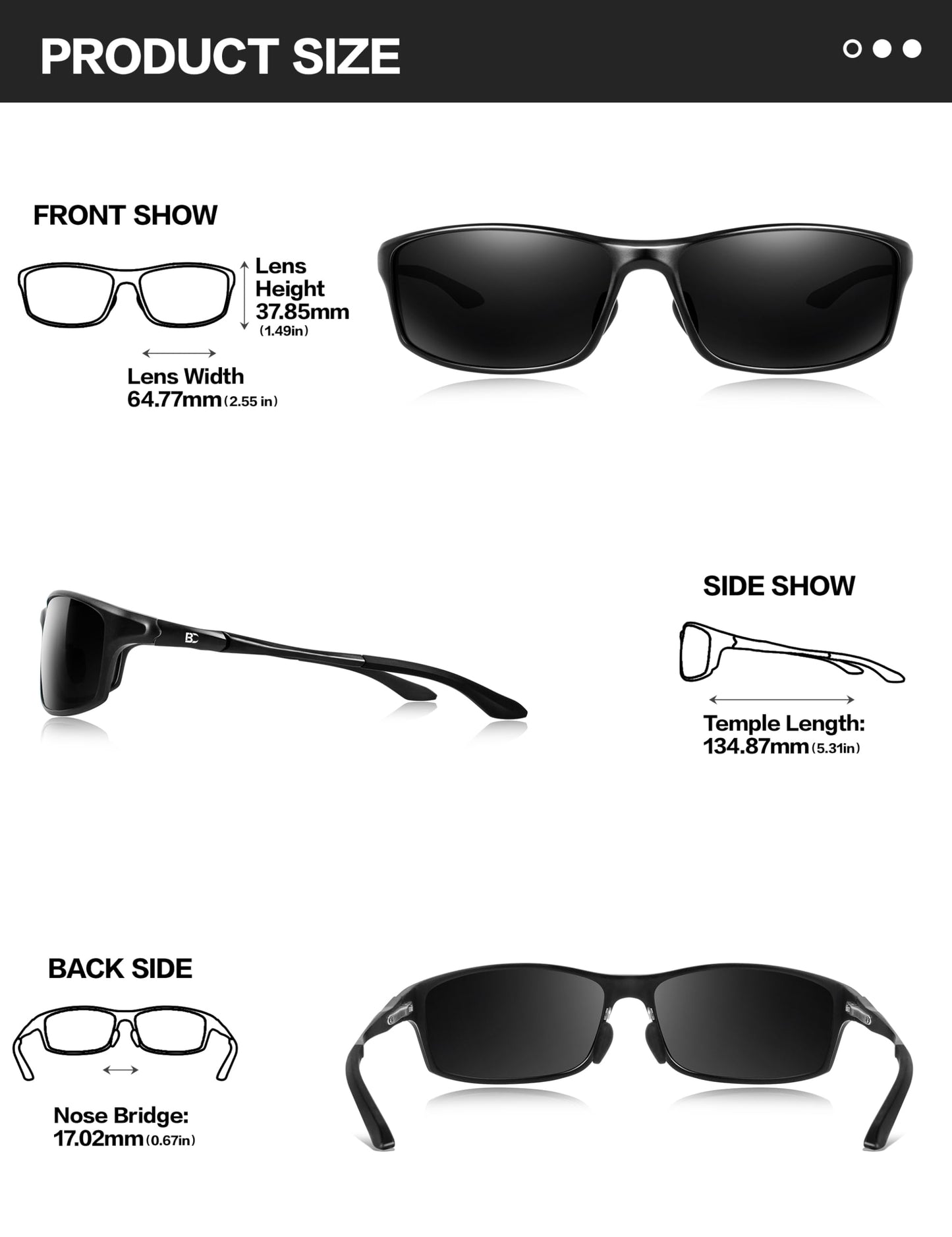 BIRCEN Polarized Wrap-Around Sunglasses Men: UV Protection Anti-Glare Lightweight Metal Shades for Men Driving Fishing