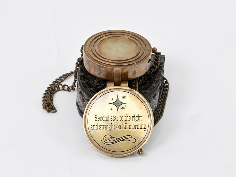 The New Antique Store - Engraved Compass, Customized Brass Compass for Anniversary, Birthday, Graduation Day, Confirmation, Valentine, Parting, Sailor Gift (Peter Pan)
