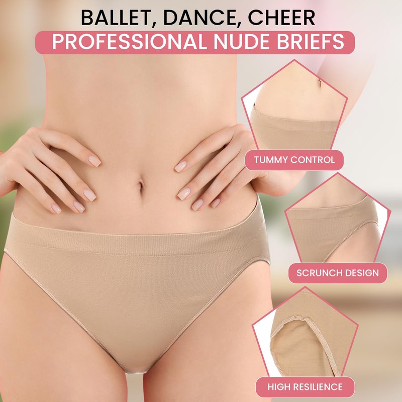 Zenmarkt Dance Briefs for Girls and Women - Mid-Waist Cotton Ballet Underwear - Seamless, Breathable, Moisture-Wicking Performance Briefs for Youth and Adults (Child M - 9-12 Years) Beige