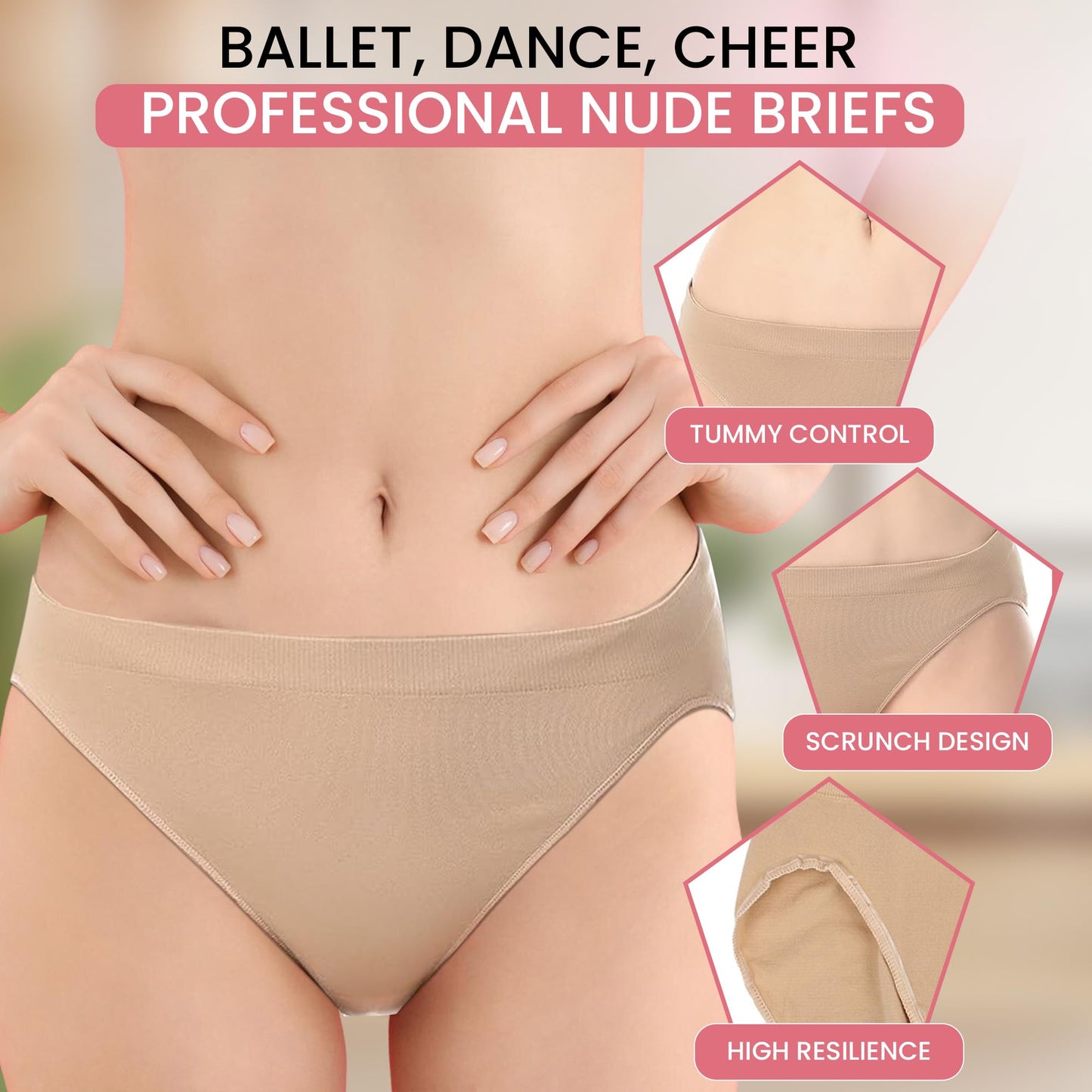 Zenmarkt Dance Briefs for Girls and Women - Mid-Waist Cotton Ballet Underwear - Seamless, Breathable, Moisture-Wicking Performance Briefs for Youth and Adults (Child M - 9-12 Years) Beige