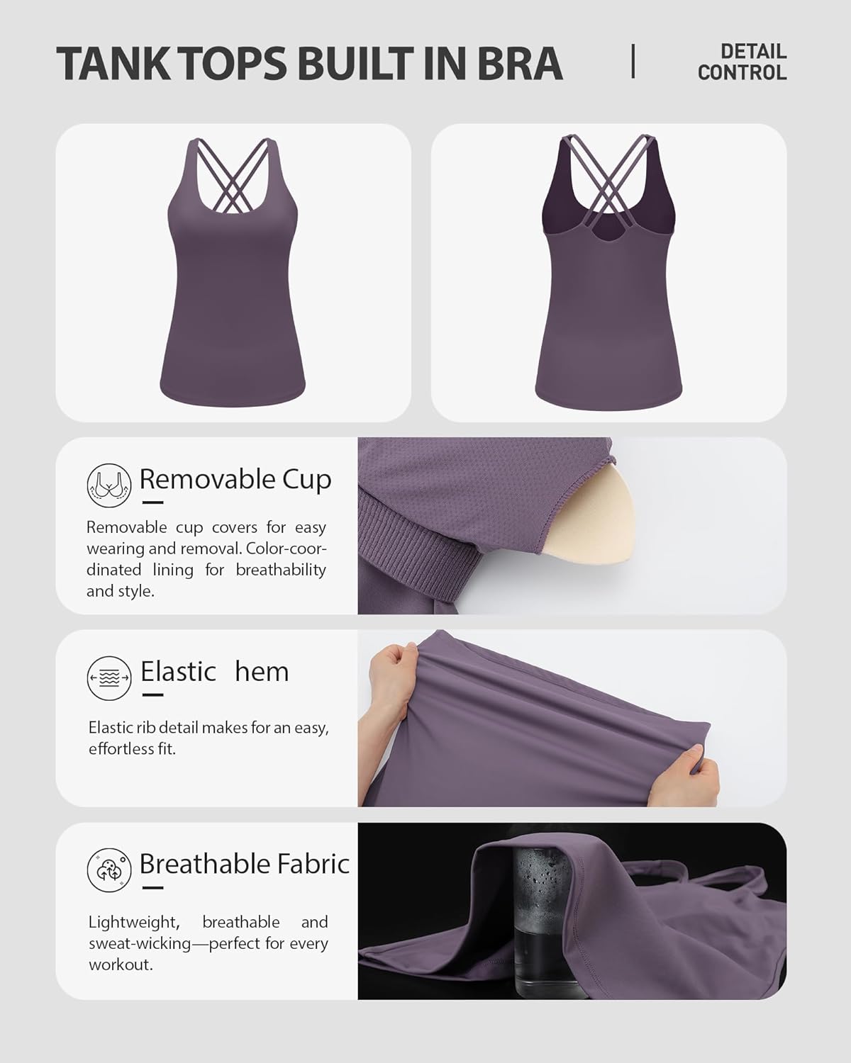 Running Girl Women's Workout Tank Top - Built-In Bra & Crisscross Back - Padded Athletic Yoga Shirt