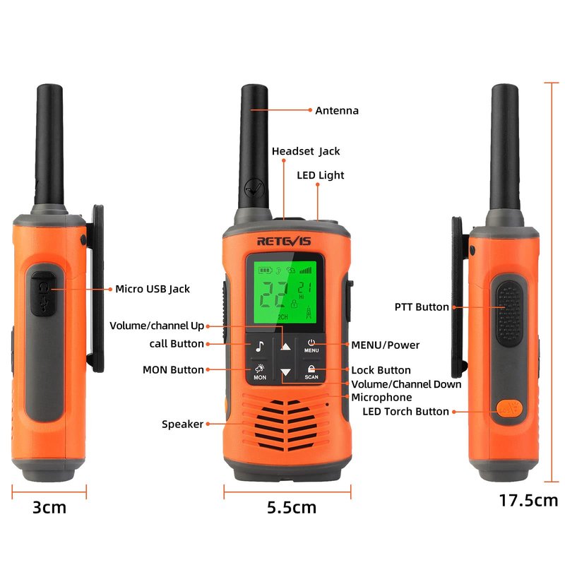 Retevis RT45P Waterproof Walkie Talkies IP67,Rechargeable Two Way Radio for Adults,22CH SOS NOAA,with 1000mAh Battery and USB-C Charger,Long Range 2 Way Radios for Skiing Fishing Boating 2 Pcs