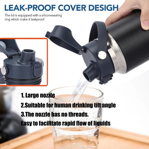 POYAKU Auto Spout Lid for Yeti Rambler 12/18/26/36/46/64 Oz Chug Cap Replacement with Soft Handle for RTIC | Leakproof | BPA Free | Dishwasher Safe (Aotu Spout Lid, Black&Navy)