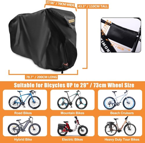 Bike Cover - Waterproof Outdoor Bicycle Cover with Lock Holes & 3 Buckles | Heavy Duty 420D Ripstop Material for Bikes Up to 68 Inches