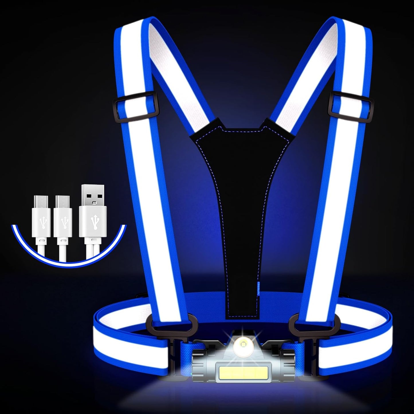 Skiennix LED Reflective Running Vest - 90° Adjustable Rechargeable Chest Light for Night Safety