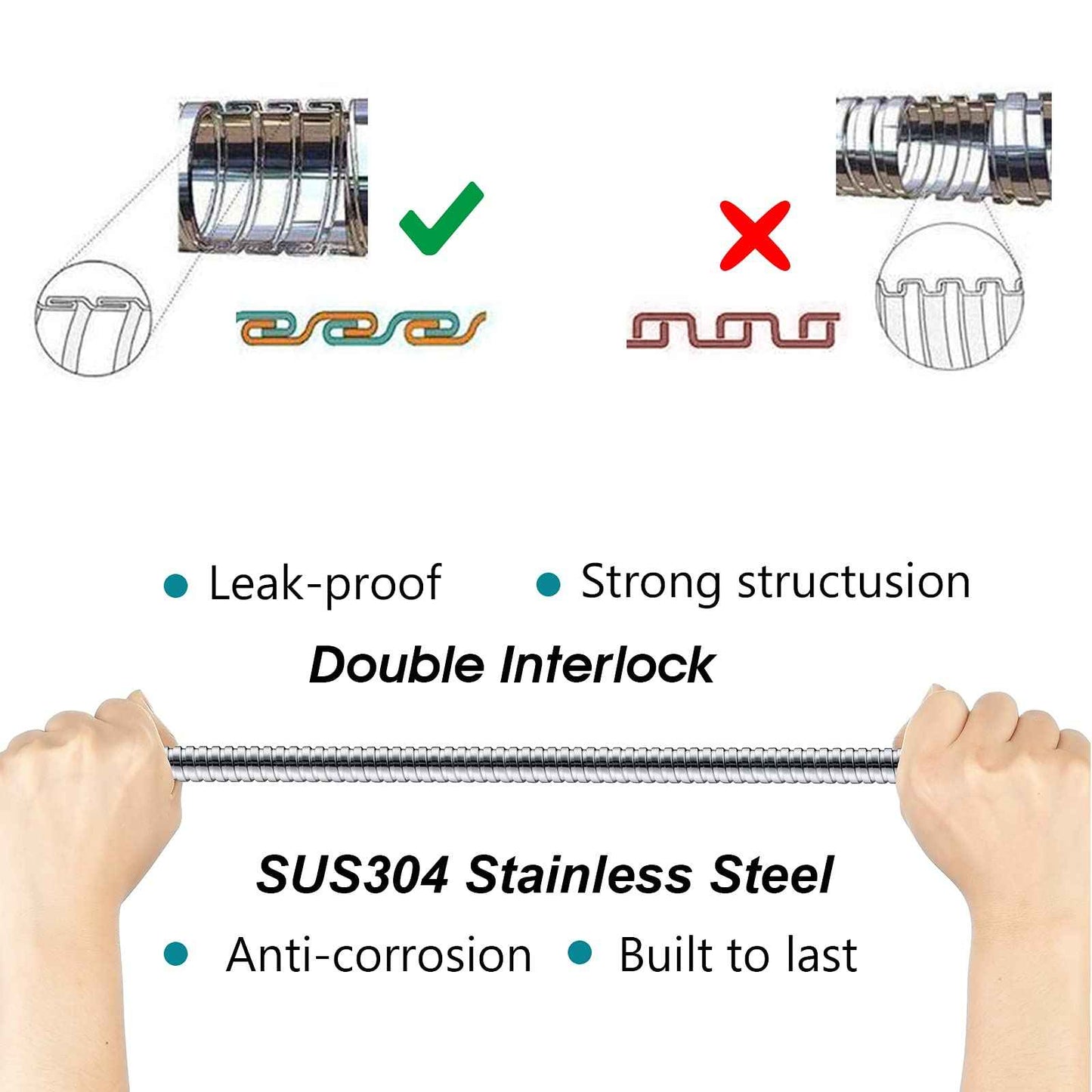BRIGHT SHOWERS Shower Hose For Hand Held Shower Heads, 96 Inches Cord Extra Long Stainless Steel Hand Shower Hose, Ultra-Flexible Replacement Part with Brass Insert, Chrome