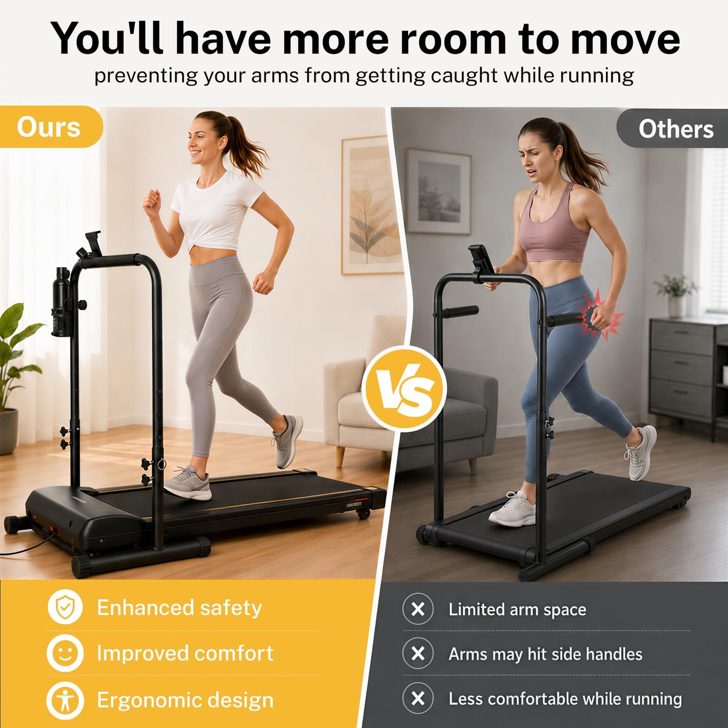 URLINE 25.5Inch Walking Pad Handle Bar Attachment Only with Cup and Phone Holder Stainless Steel Adjustable Treadmill Handrails,Increase Height from 30.7 to 39.37Inch,Comfortable Grip