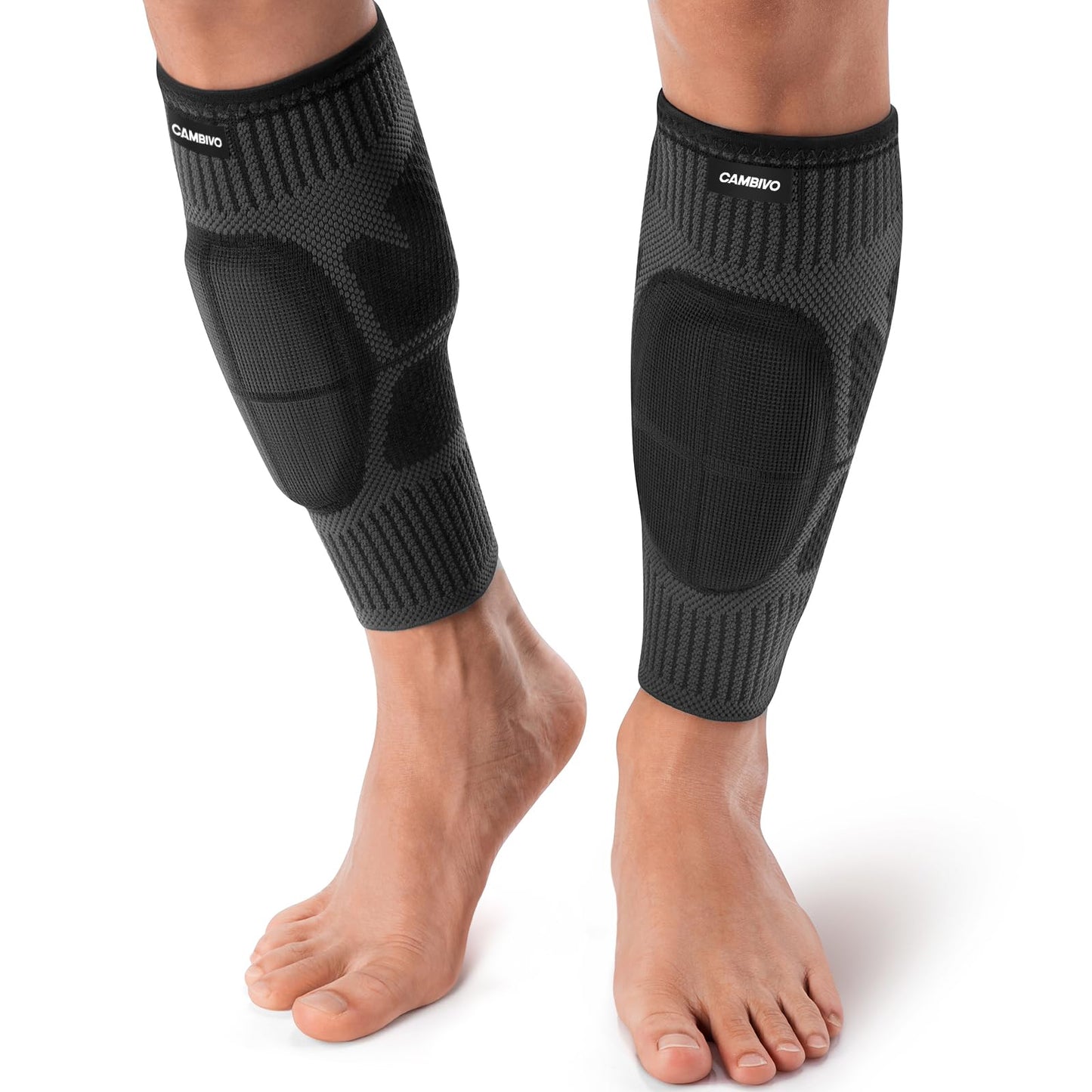 CAMBIVO Calf Compression Sleeves with EVA Pads for Shin Splints, Shin Guards for Men & Women, Leg Brace Support for Running (Pure Black, Large)