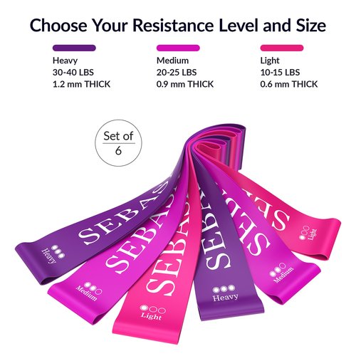 SEBASA Dual-Size Exercise Bands, Mini Loop Resistance Bands, Set of 6 Elastic Bands, Small Exercise Bands, Fitness Bands Assorted Sizes, Full Body Workout Bands, Natural Latex Fitness Bands
