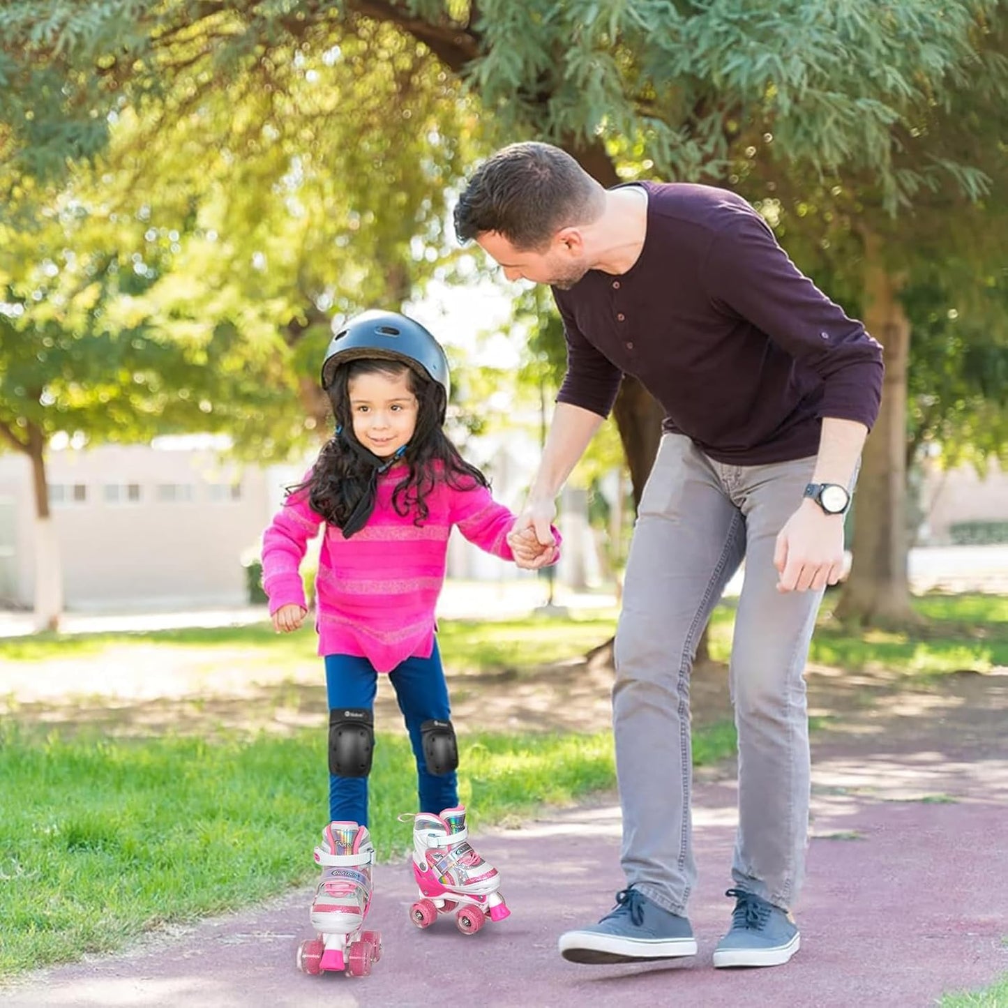 Nattork Girls Roller Skates - Adjustable Rainbow Quad Skates with Light-Up Wheels | Perfect Birthday Gift