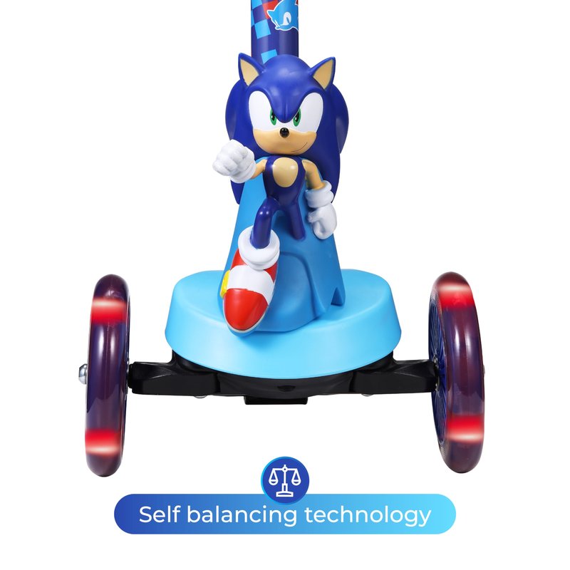 Sonic The Hedgehog 3D Kick Scooter for Kids, Self-Balancing 3 Wheeled Light Up Scooter with Extra Wide Anti-Slip Deck, Rear Brake, Lean to Steer, Lightweight Design, for Kids 3 and up, 75 LB Limit