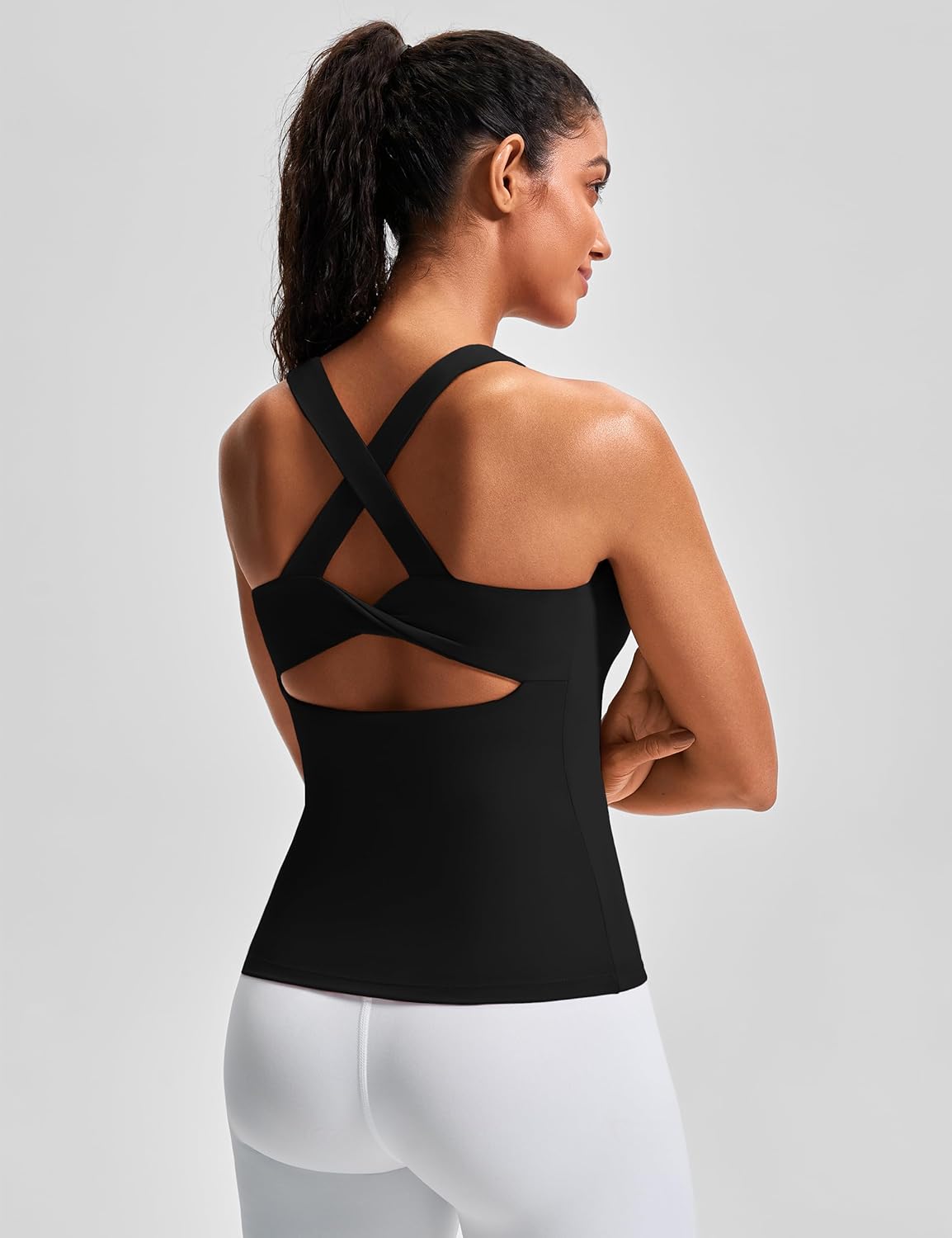 Skiennix Workout Tank Top - Built-In Bra Cross Back Design | Stretchy Athletic Yoga Camisole for Gym & Pilates
