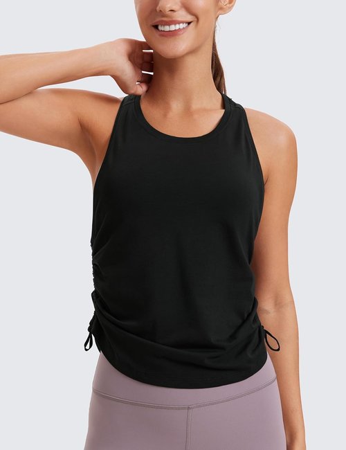 CRZ YOGA Pima Cotton Tank Top for Women - Ruched Side Design | Casual Racerback Sleeveless Shirt
