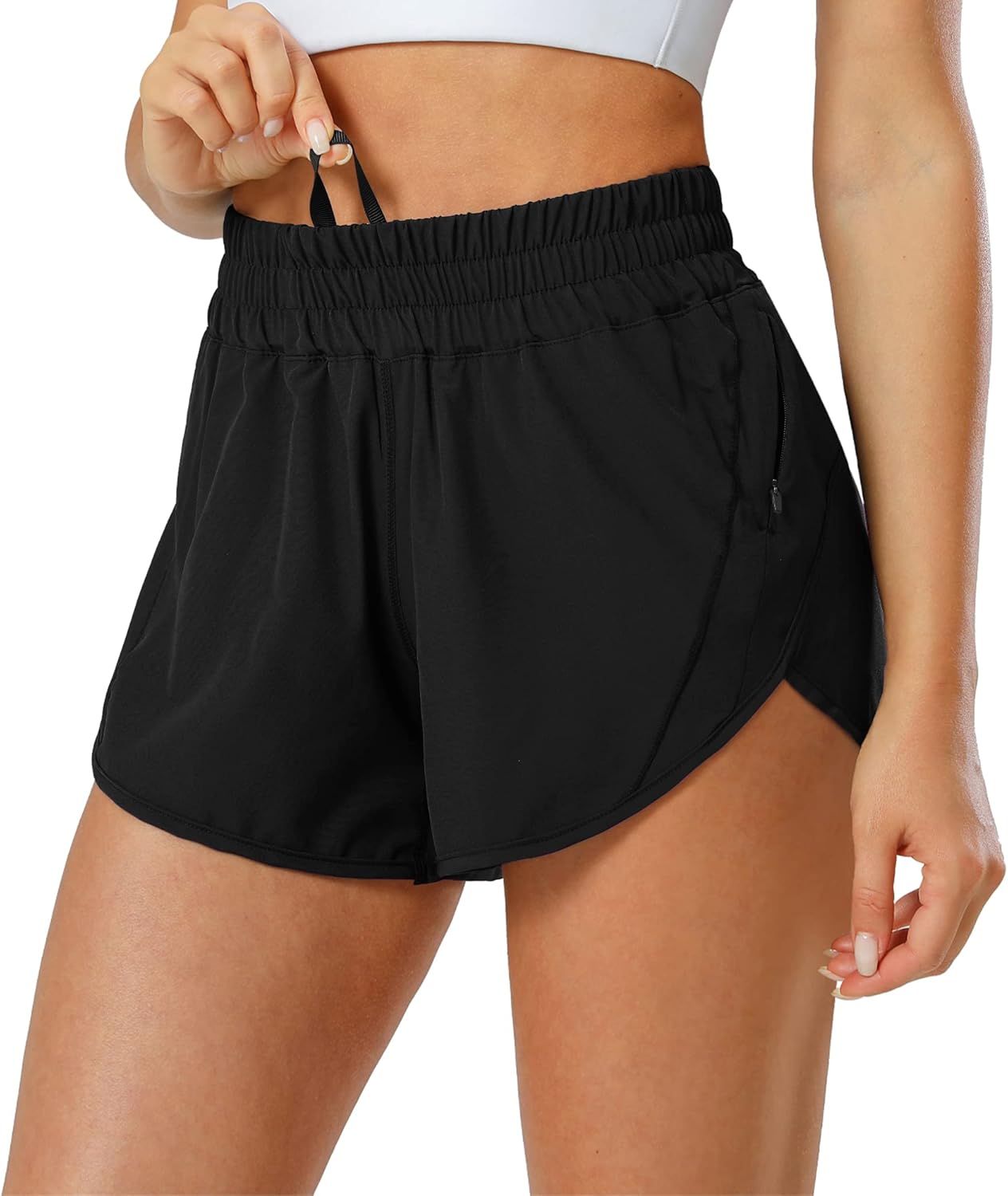 Aurefin Women's Athletic Shorts - Quick Dry Workout Running Shorts with Elastic & Zip Pockets