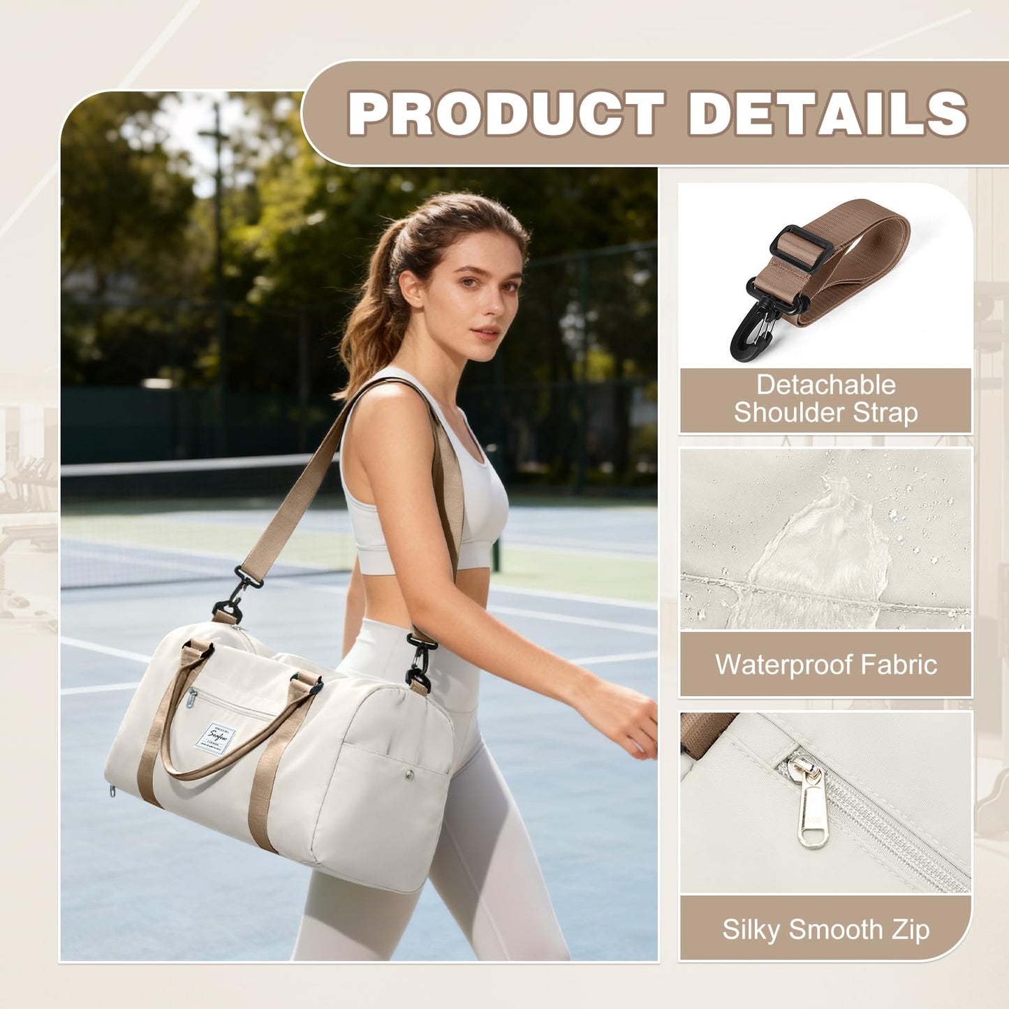Weekender Duffel Bags for Women, Travel Totes Bag for Airplane, Cute Sports Gym Dance Bag Overnight Luggage Bag with Wet Pocket Shoe Compartment, Carry On Hospital Bag for Labor and Delivery, White