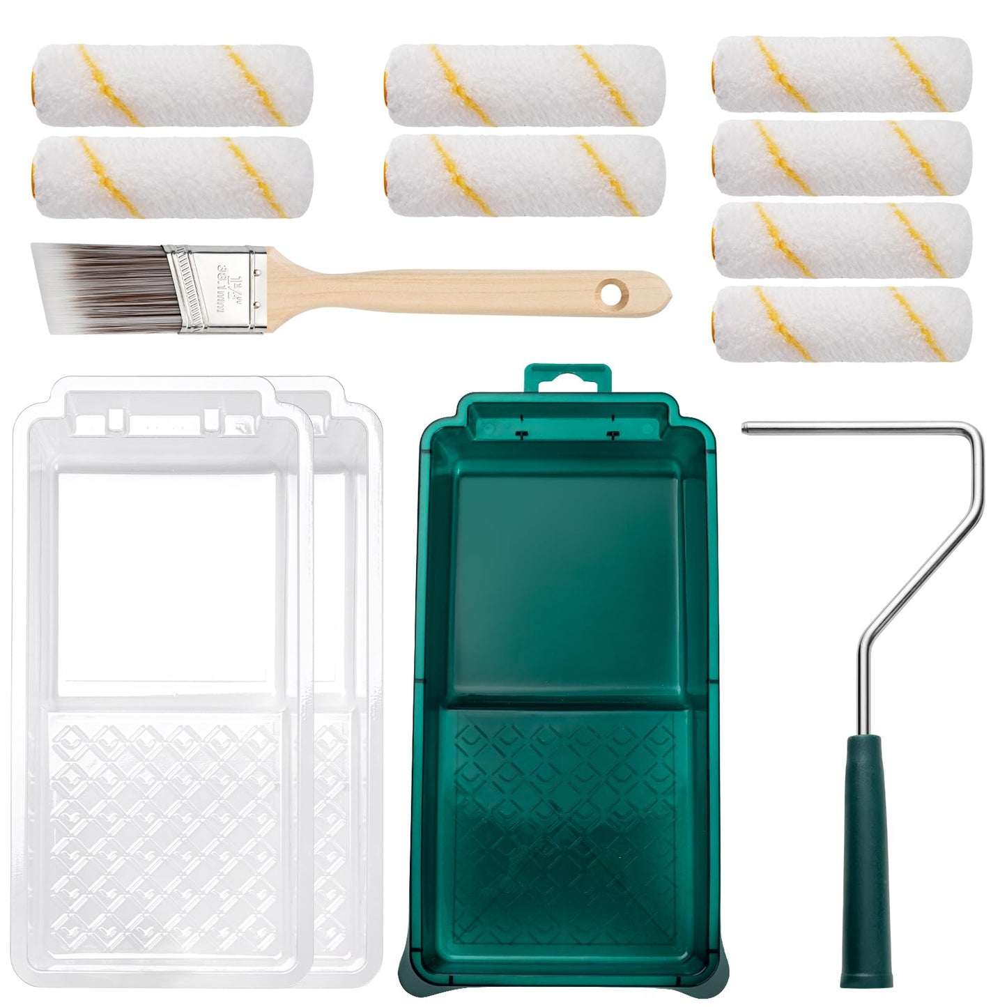 YiBaiBrush Paint Roller Kit, 13 Piece Set, 4 Inch Small Microfiber Roller Covers, Paint Tray with Liners, Paint Brush for Walls, Mini Roller for Painting, Painting Supplies for House Painting