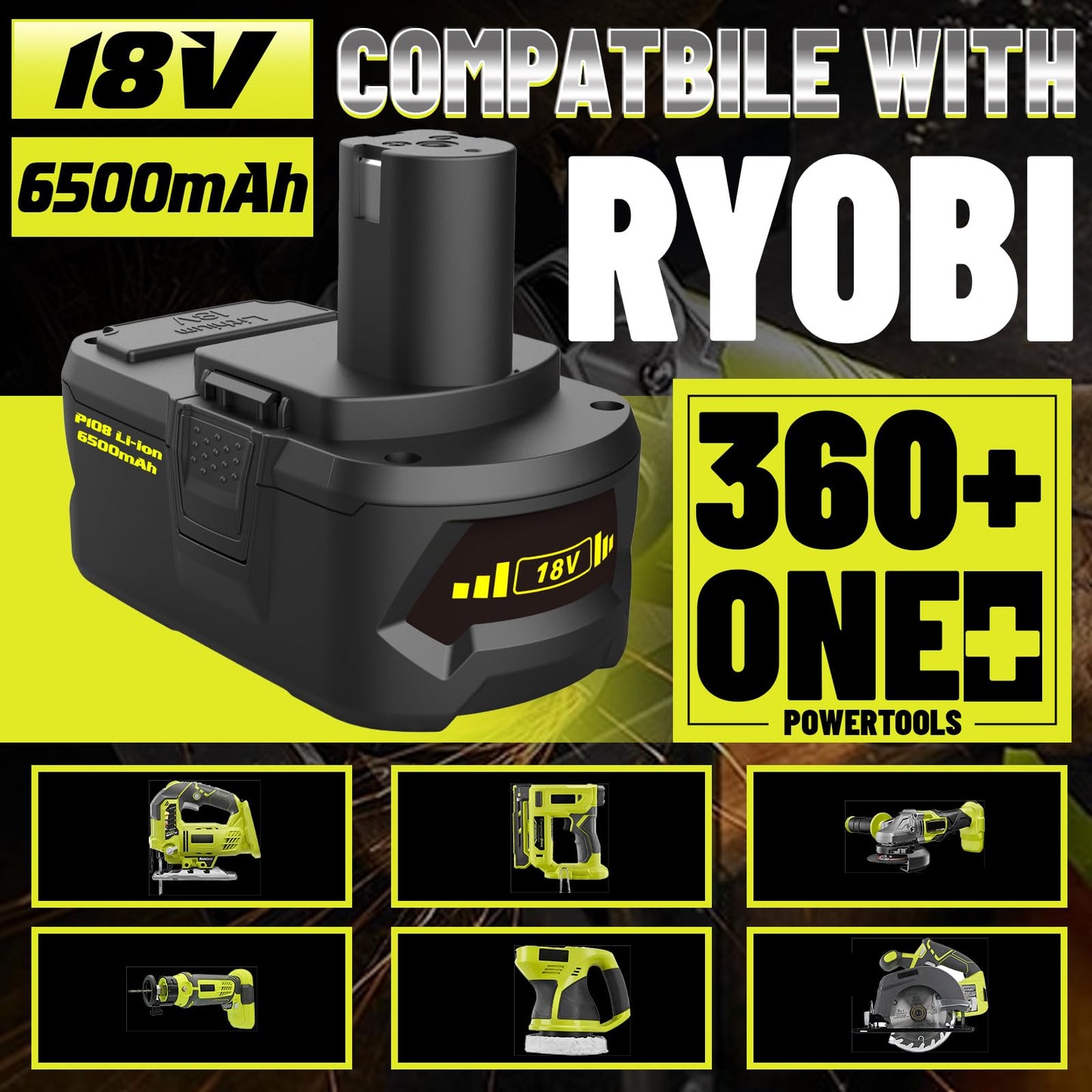 AYTXTG 2Pack 6500mAh P108 Replacement for Ryobi 18v Battery P102 P103 P104 P105 P107 P109 18 Volt Battery + for Ryobi P117 18V Dual Charger Station