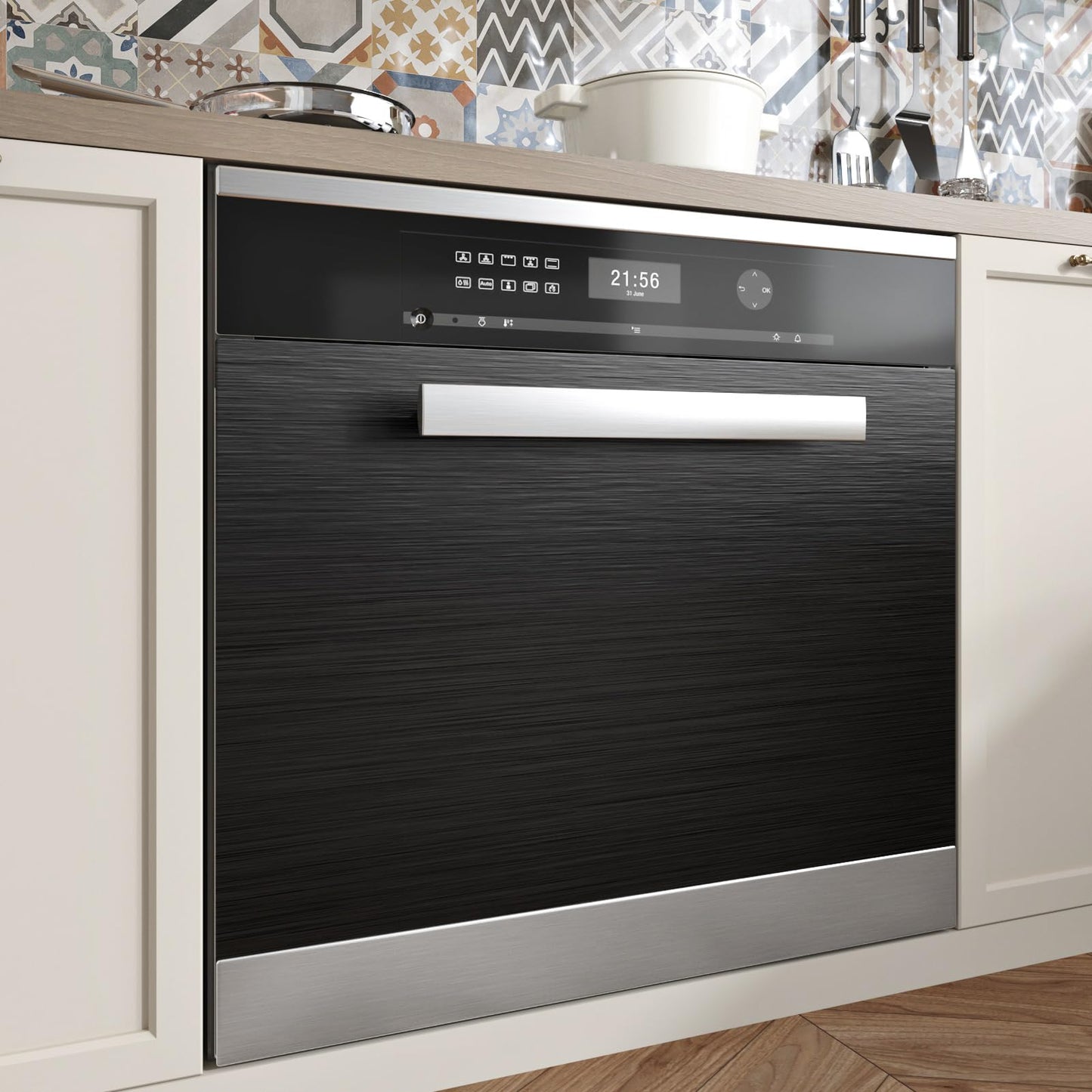 Black Stainless Steel Wallpaper Peel and Stick Backsplash Refrigerator Wrap Metallic Black Contact Paper for Cabinets Countertops Modern Furniture Upgrade Brushed Wallpaper Removable Film 15.75"×78"