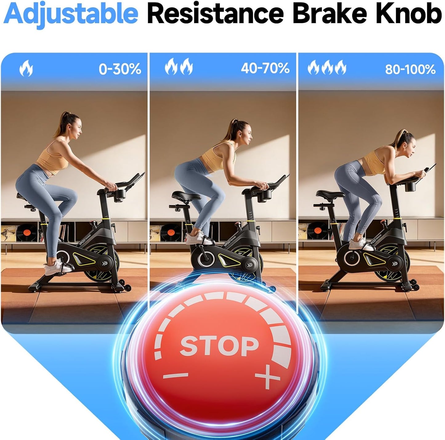 YPOO Exercise Bike - Adjustable Magnetic Resistance Indoor Bike with App, 330lbs Capacity & Comfortable Seat
