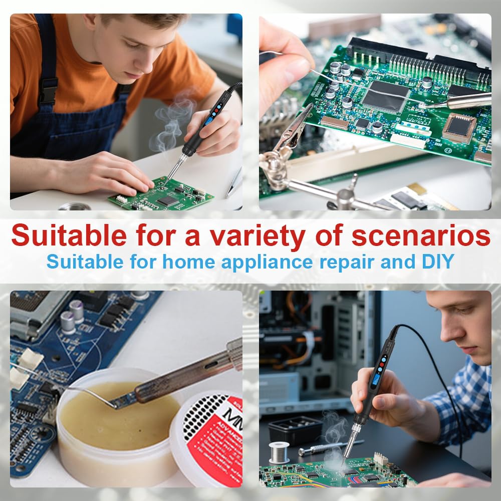 60W Soldering Iron Kit with LED Display – Adjustable Temperature 180-500°C Welding Tools with Tips, Wire, Flux, Desoldering Pump & Storage Case for DIY Electronics, Metal Repair