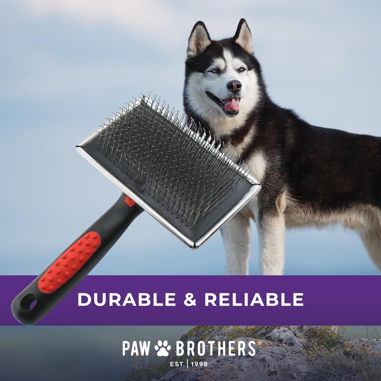Paw Brothers Professional Grade Slicker Brush - Ergonomic Handle for Removing Loose Undercoat & Tangles