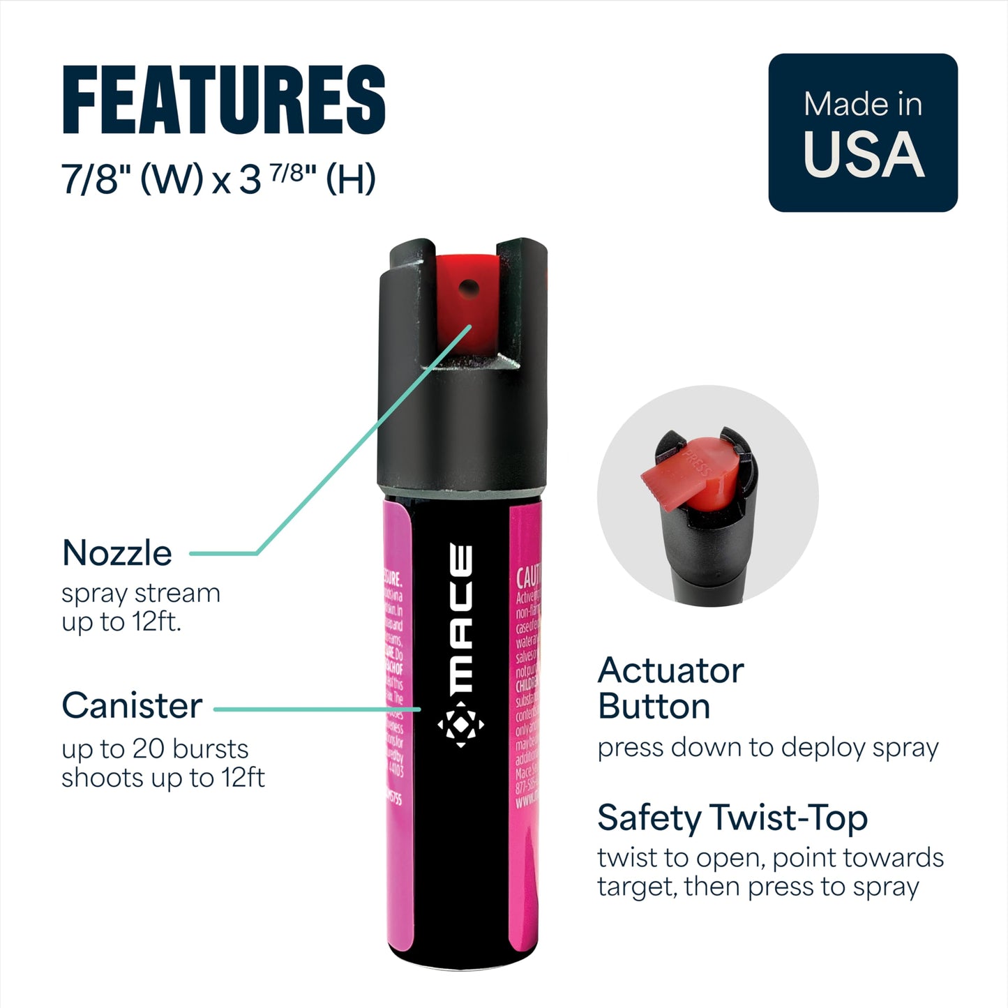 Mace Pepper Spray - 2-Pack Twist Lock Model, 0.63 oz, 12 Feet Range, Max Police Strength, Long Lasting UV Dye, Leakproof Design, Self Defense Pepper Spray for Women & Men - Neon Pink