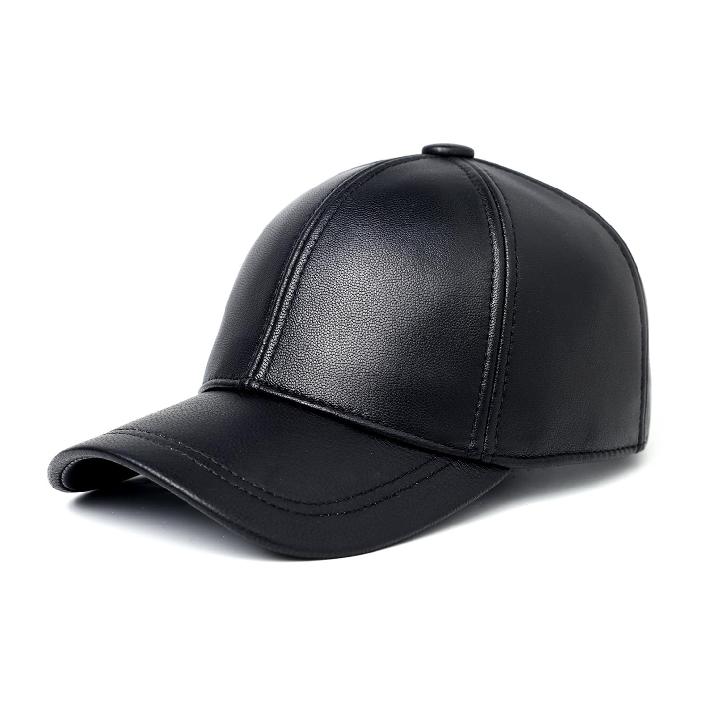 Genuine Goatskin Leather Baseball Cap – Adjustable Real Leather Hat for Men, Classic Outdoor Sports Style for Fall Winter Black