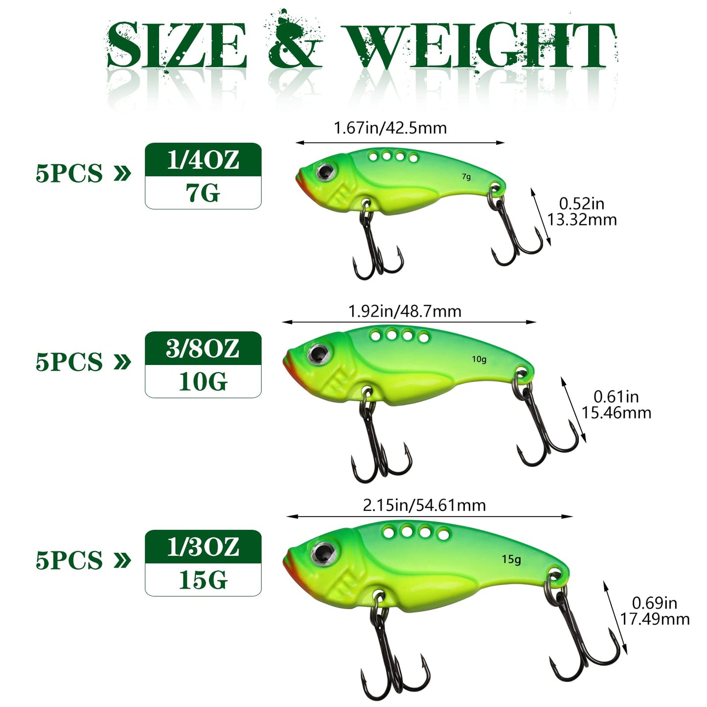 Dovesun 15pcs Blade Bait Fishing Lures Fishing Spoons Lures Fishing Swimbait for Bass, Crappie, Trout Walleye Type 1