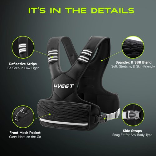 Liveet Adjustable Weighted Vest for Women Men, 4-10lb Weight Vest with 6 Ironsand Bags, Running Vest with Reflective Strips Adjustable Buckle Straps for Walking Strength Training