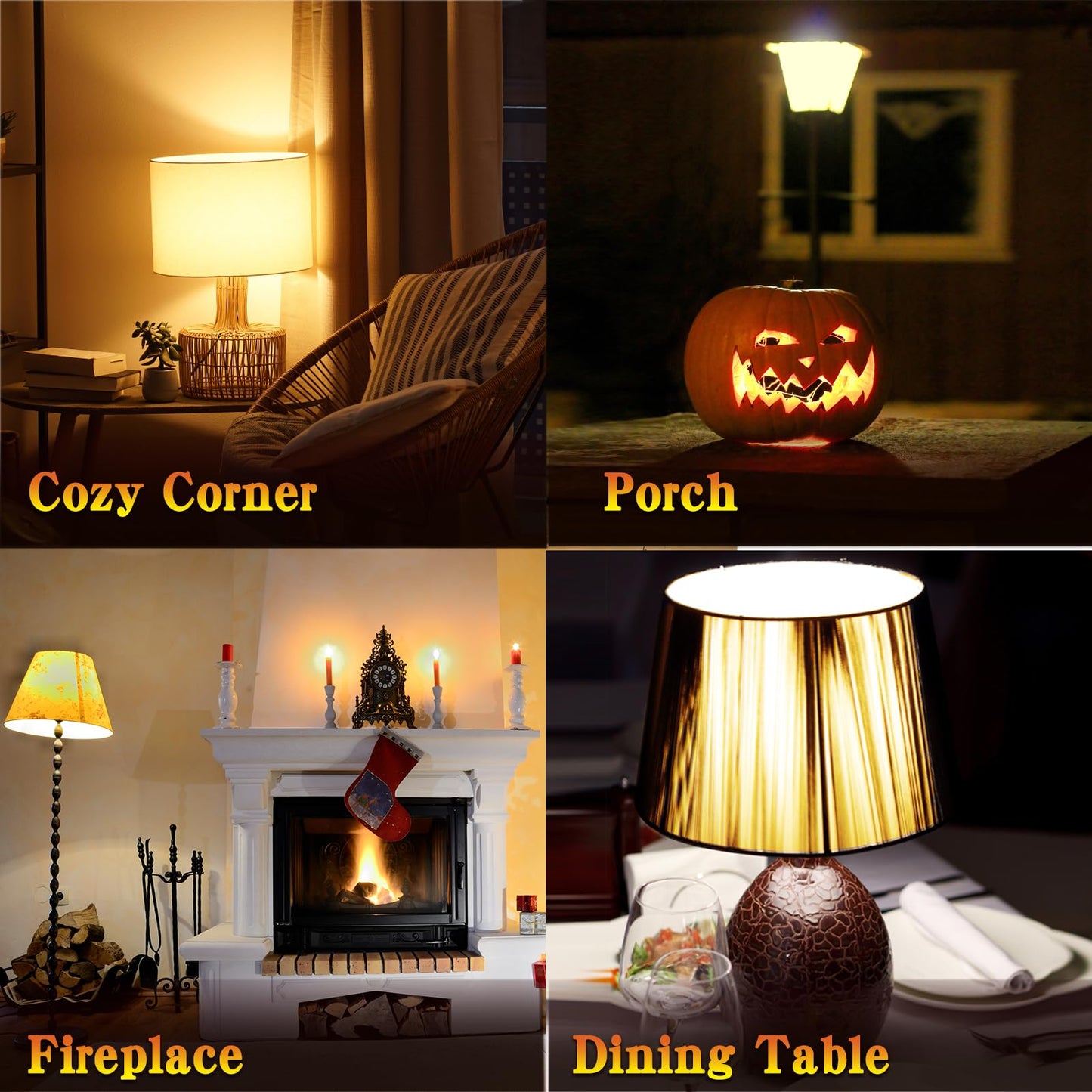 YIZCO Flame Effect Bulb with Gravity Sensor Realistic Flickering Fire & Upside Down Effect, 4 Lighting Modes, E26 Base - for Halloween Decorations, Parties, Home Decor (4 Pack)