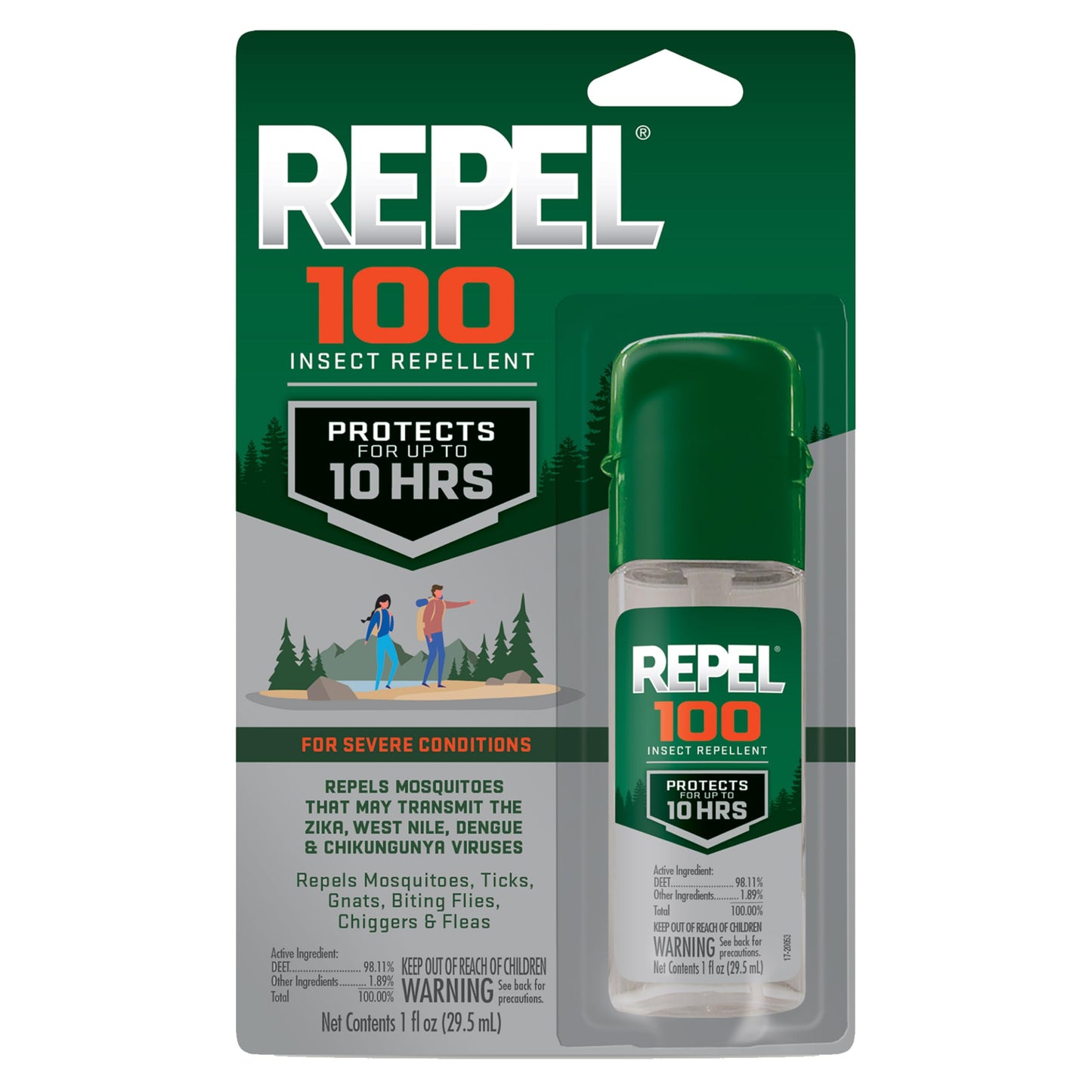 Repel 100 Insect Repellent, 1 Ounce, With DEET, 10-Hour Protection Long-Lasting Insect Repellent Travel Pump Spray Repels Mosquitoes, Ticks, Gnats, Biting Flies, Chiggers And Fleas