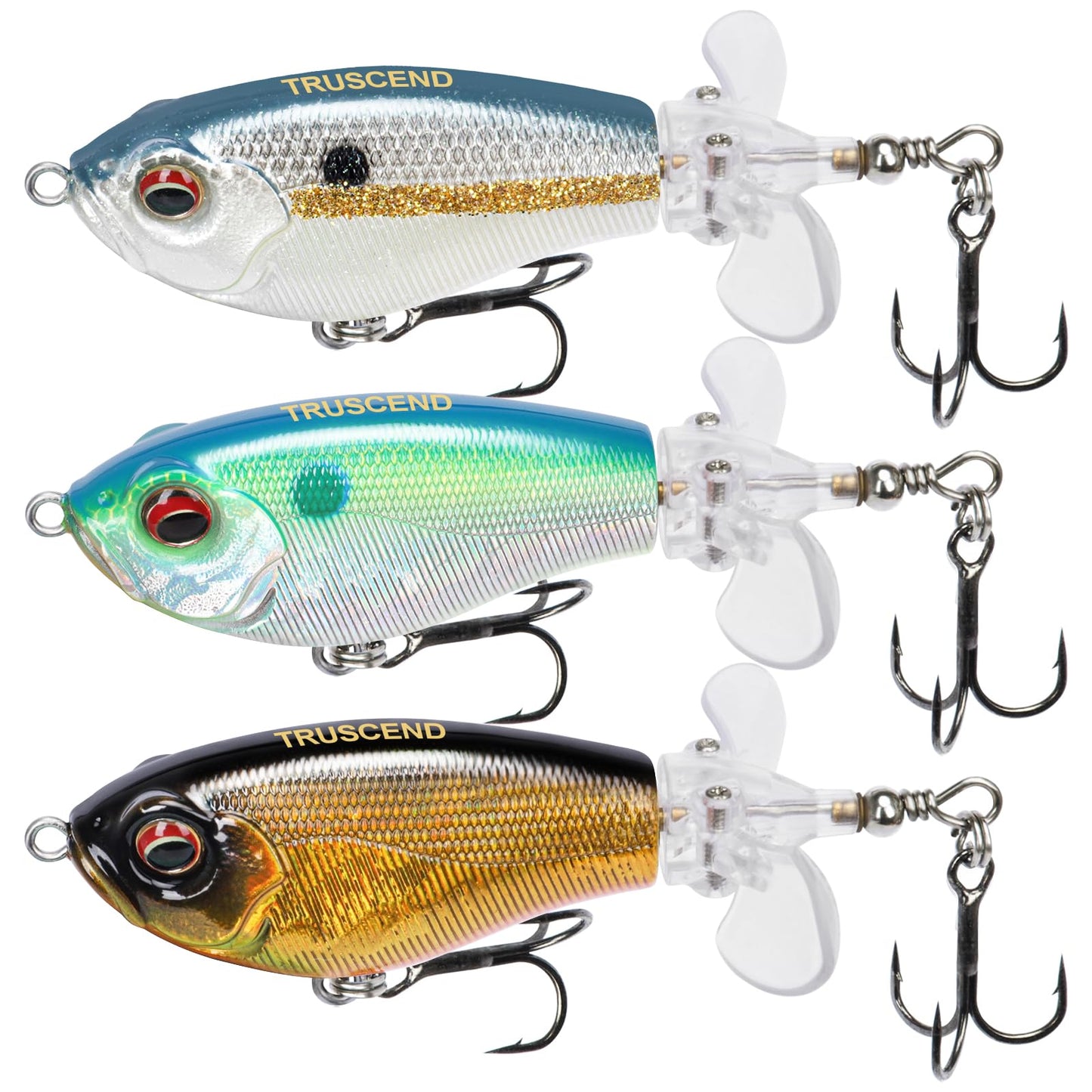 TRUSCEND Popobait Easy Catch Fishing Lures with BKK Hooks, Instant Startup, Longer Cast, Balanced Spray/Sound/Swim, Plopper Topwater Lures for Bass, Trout, Pike, Freshwater Saltwater Fishing Teasers