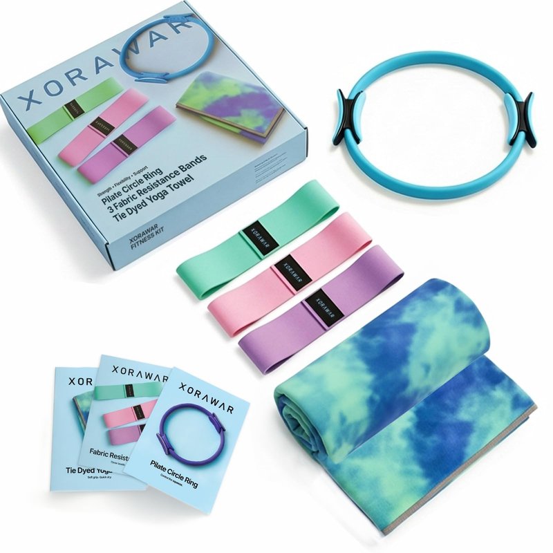 XORAWAR Pilates Set | At Home Pilates kit | Pilates Workout Sets for Women | Pilates Resistance Bands, Pilates Circle, Yoga Essentials, Yoga Towels, Pilates Towel mat, Stretch Bands for Exercise