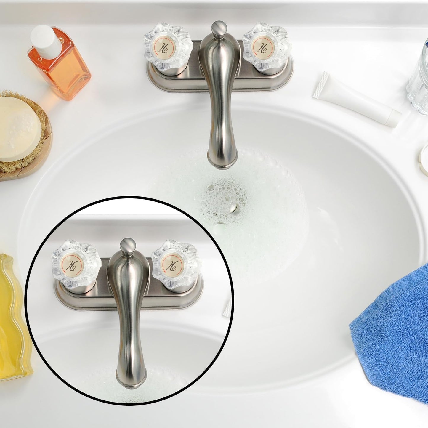 2 Pcs Bathtub Faucet Handles Shower Knobs Replacement Hot and Cold Bathroom Sink Faucet Knob Replacement with Screws Inner Hole Diameter of 8mm Compatible with Delta/LDR/Delex/Peerless Faucets, Gold