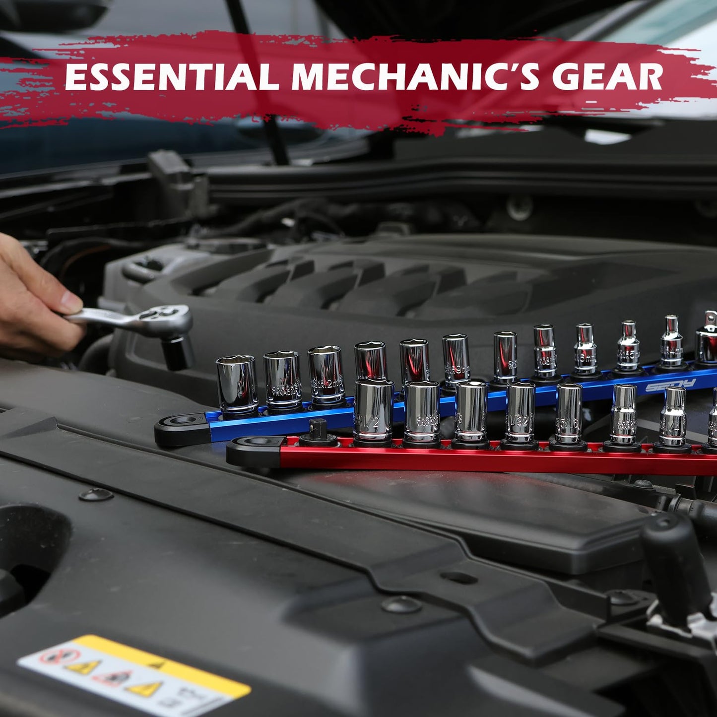 12-Piece 1/4" Drive SAE Standard Socket Set 5/32" to 9/16" with 1-Piece Magnetic Organizer Rail Rack, Premium 6-Point Shallow Socket Assortment Include a 3/8" to 1/4" Adapter