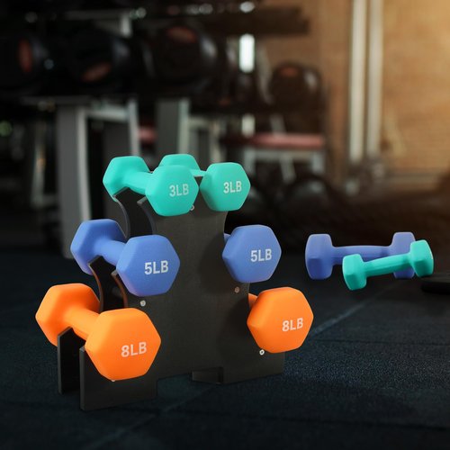 Fitvids 32LBS Neoprene Coated Dumbbell Set with Rack, Free Hand Weight Set for Home Gym Workout, Anti-Slip, Anti-roll