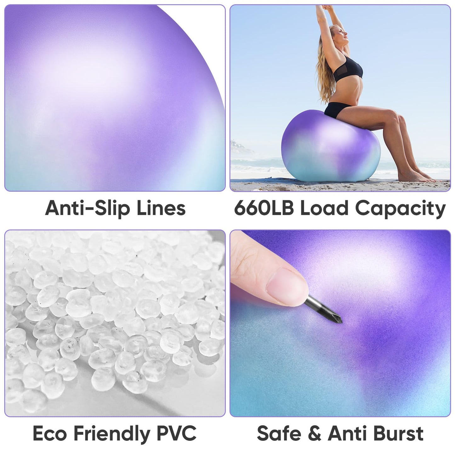 APEXUP Yoga Ball, 660 lbs Anti-Burst Exercise Ball with Pump, 5 Sizes (L(23"~26") 65cm, Blue Purple)