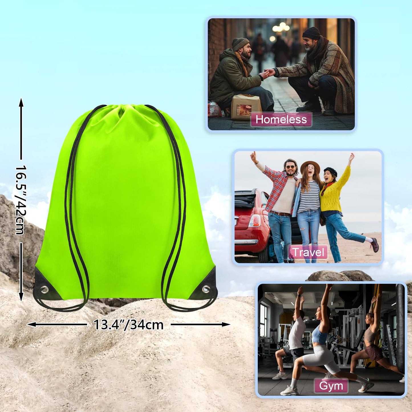 Grneric Drawstring Bags 28 PCS Drawstring Backpack Bulk String Backpack Cinch Bag Sackpack for Men Women Gym (Light Green)