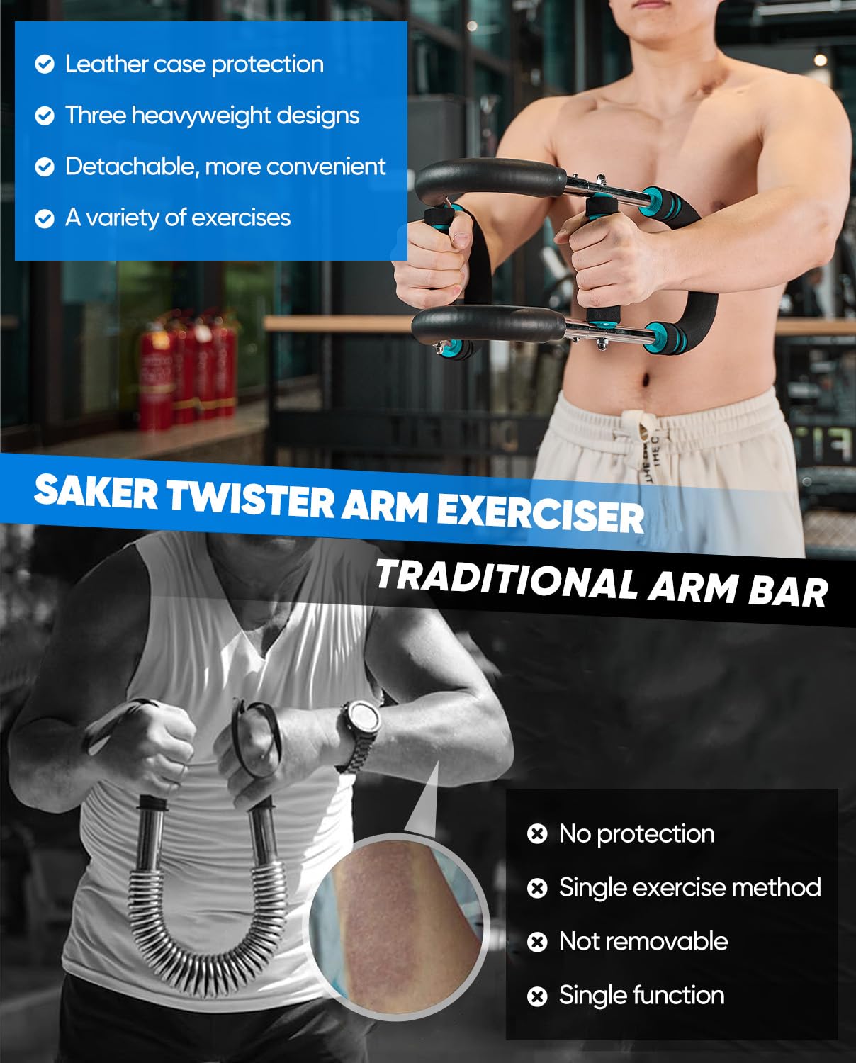 2026 New Saker Twister Arm Trainer, Adjustable Chest Workout Equipment,Forearm Strengthener, Arm Exercise Gift for Home Gym, for Men, Ideas for Fitness Enthusiasts (20-60LB)