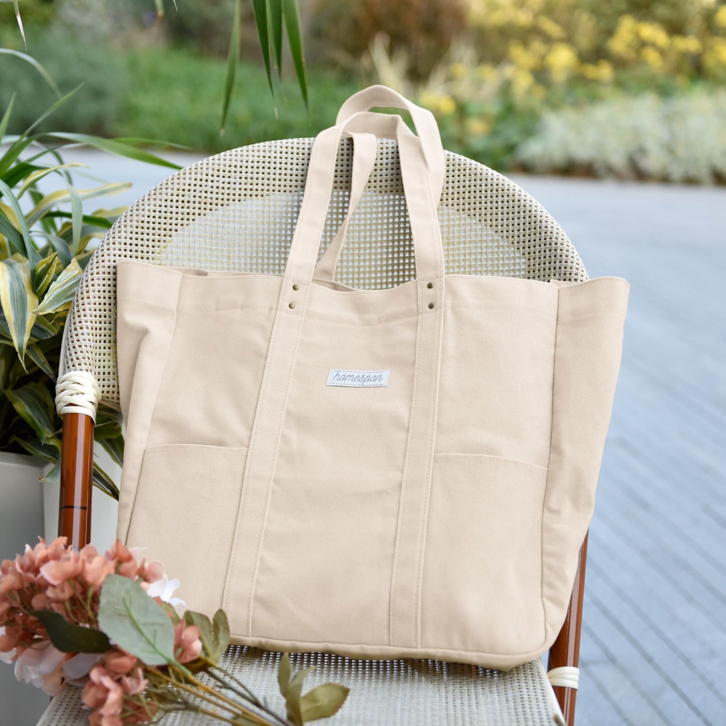 HOMESPON Large Canvas Tote Bag for Women Everything Bag with Pockets and Laptop Sleeve (Beige)