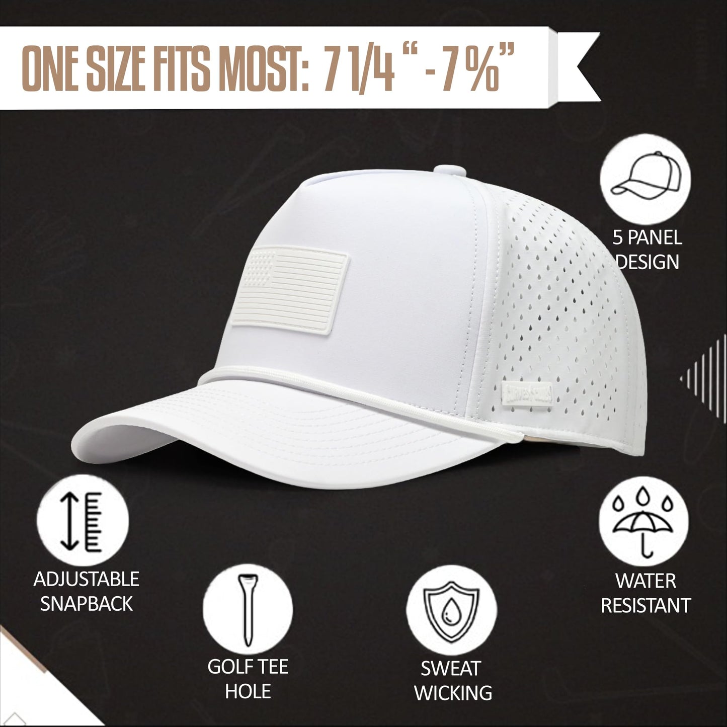 Curves & Clubs USA Golf Rope Hat – American Flag Golf Cap, Performance Hat – Adjustable, Breathable (US, Numeric, 0, Whiteout)