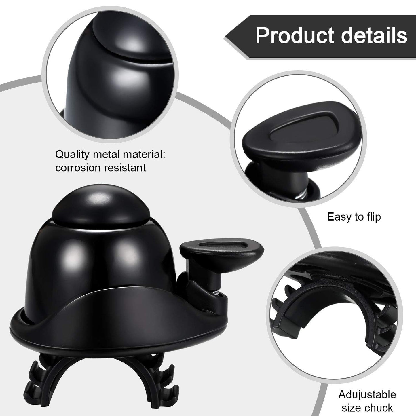 Mudder 2 Pcs Bike Bell Adjustable Bike Ring Bell Aluminum Bike Ring Bicycle Cycling Bell Cycling Ringing Horn with Loud Sound Mini Bike Bell for Adults Road Bike Mountain Bike Sports(Black)