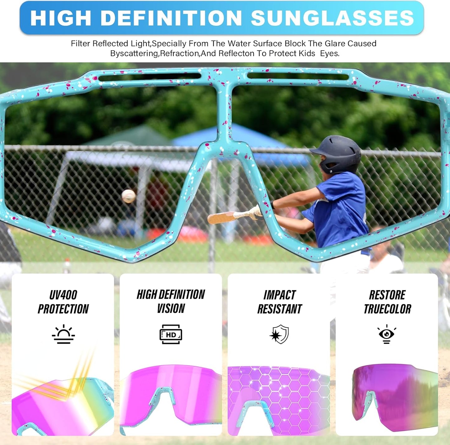 Skiennix Kids Sunglasses - Youth Baseball Glasses for Boys & Girls | UV Protection for Ages 6-14
