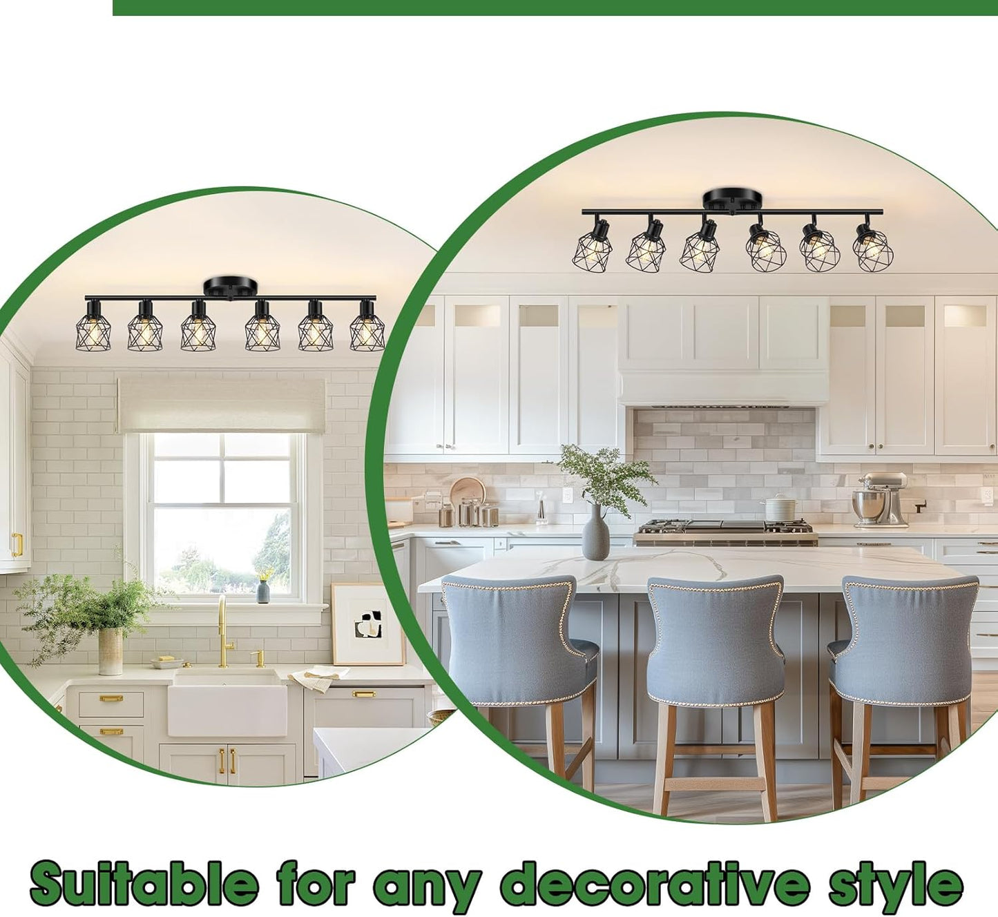 Adjustable 4-Light Semi Flush Mount Ceiling Light with Metal Cage - Farmhouse Style for Dining & Living Rooms