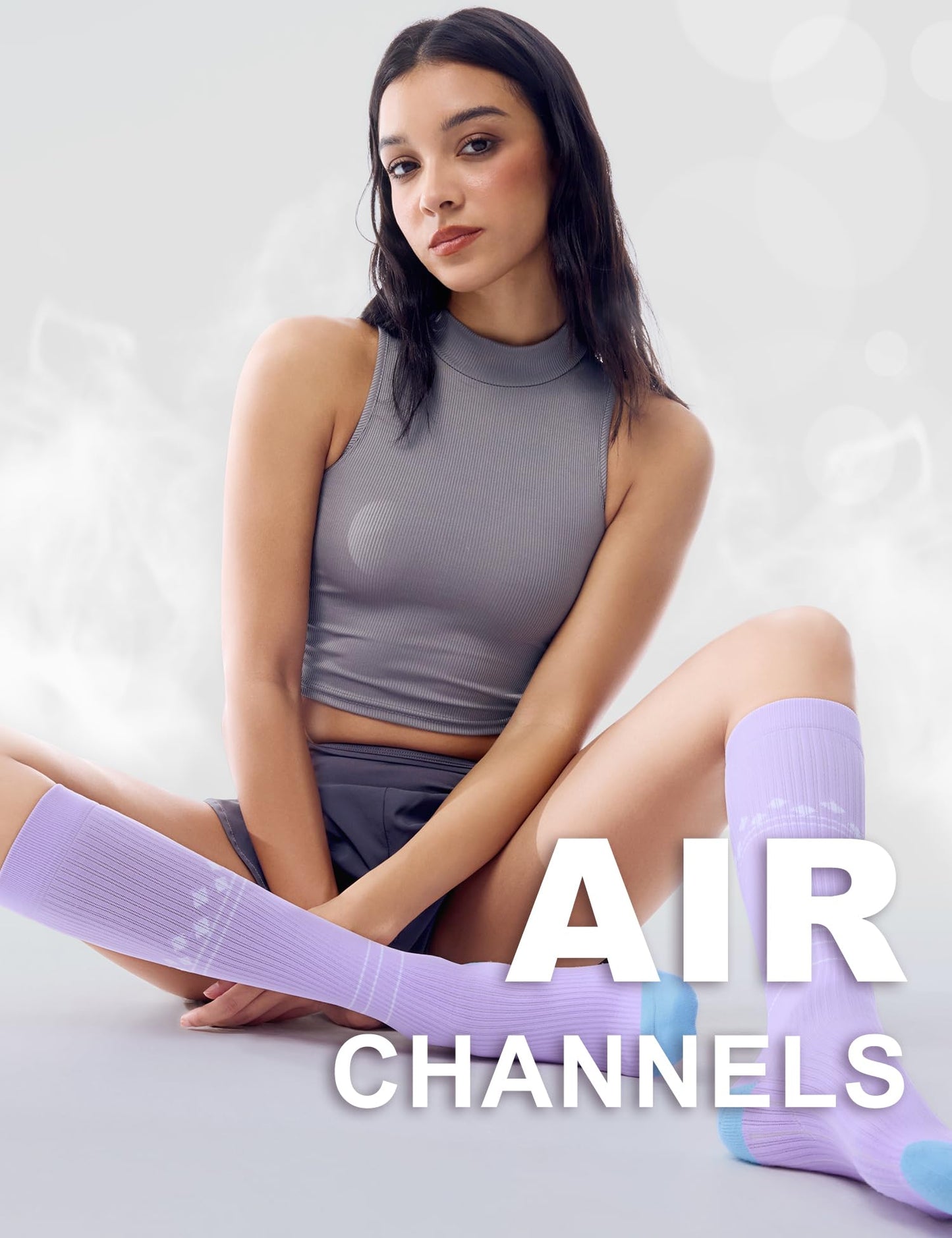 FITRELL 3 Pairs Compression Socks for Women and Men 20-30mmHg- Muscle Support Socks for Travel, Running, Nurse, Knee High Socks, Grey+Lavender+Pink L/XL