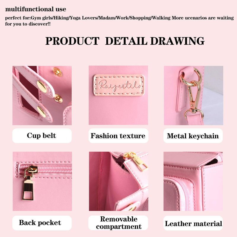 Raizestilo Bag Crossbody for Stanley Cup Purse, Water Bottle Bag Holder Crossbody with Stanley Cup, Adjustable Women Shoulder Strap Bag（Pink）