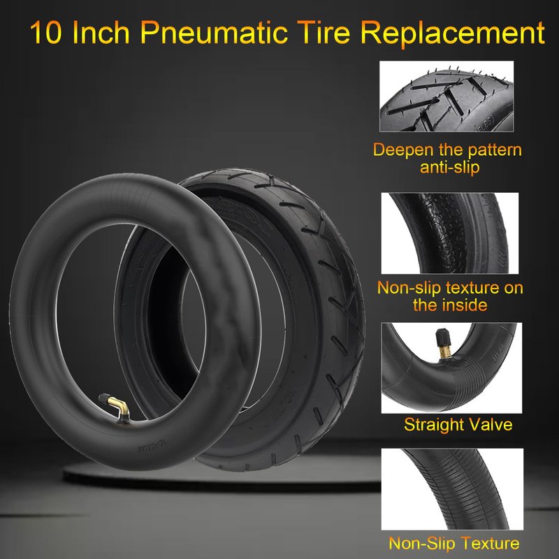 10x2.125 Tire and Inner Tube, 10 x 2.125" Inner Tube for Electric Scooter Tire Front and Rear Replacement Wheels with 0° Valve Stem for 10 inch Tires with 6 inch Rims (1 Set)