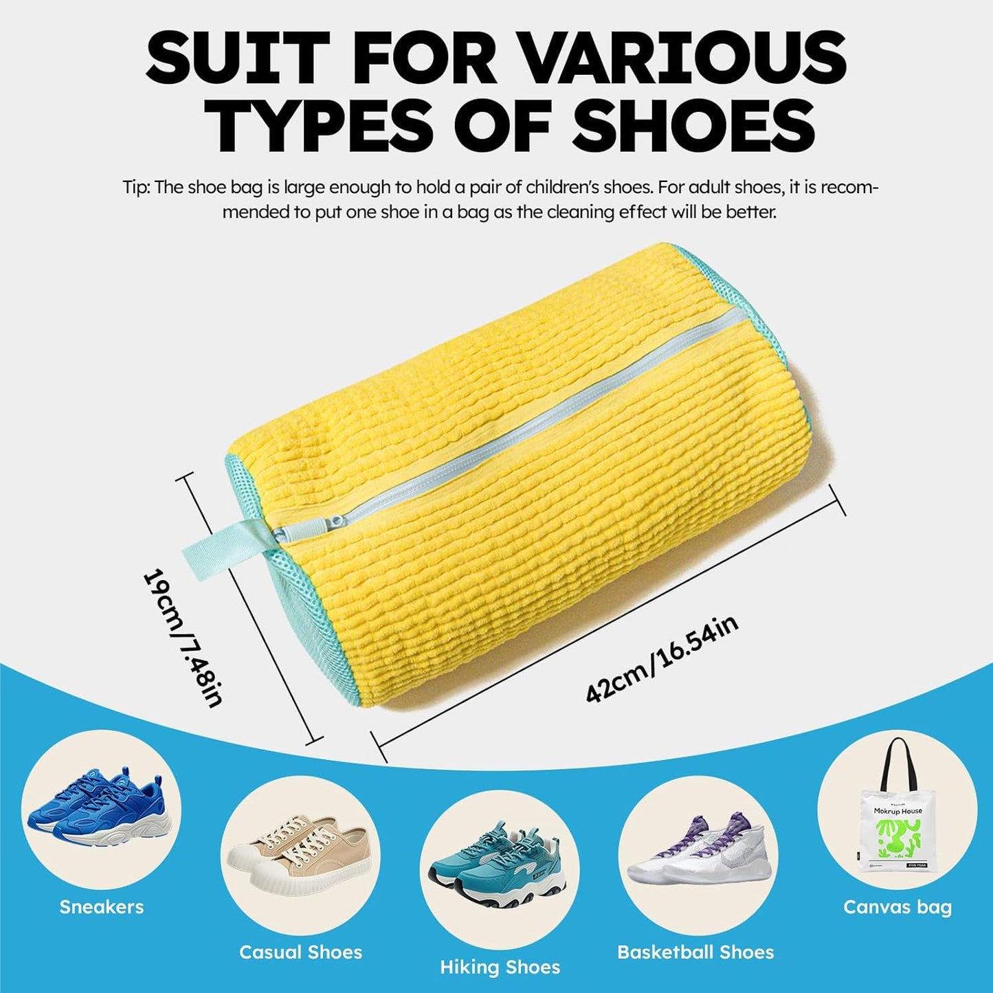 Reusable Shoe Washing Bag by [Brand Name] - Keeps Sneakers & Tennis Shoes Clean | 2 Pcs Yellow